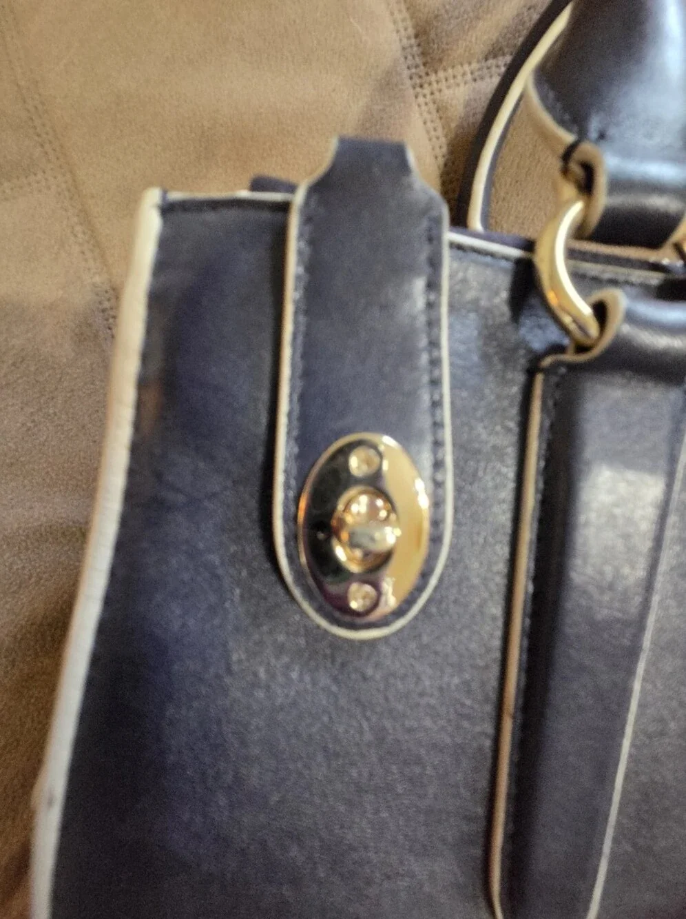 Coach Retired Crosby Navy Leather Satchel with Cream Trim and Gold Hardware